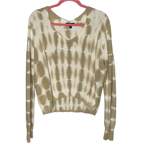 Freshman Tan And Ivory Tie-Dye V-Neck Knit Sweater - Picture 3 of 12